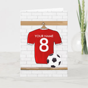 Personalized Red and White Football Soccer Jersey Karte