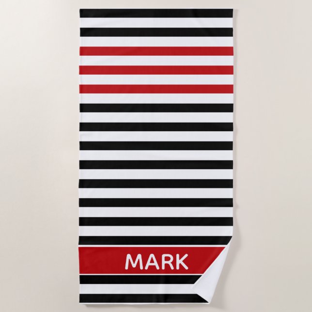 Personalized Red Black And White Multi Stripe  Strandtuch (Vorderseite)