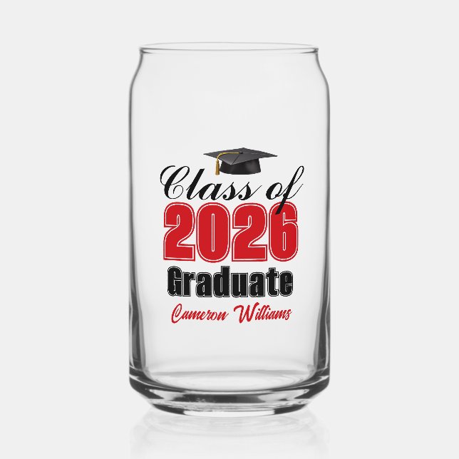 Personalized Red Class of 2026 Graduation Dosenglas (Vorderseite)