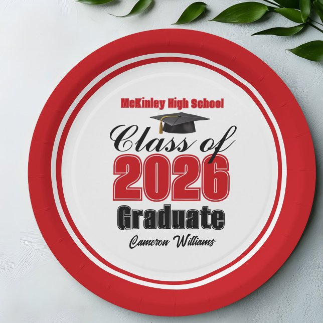 Personalized Red Class of 2026 Graduation Party Pappteller (Von Creator hochgeladen)