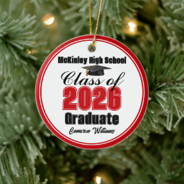 Personalized Red Class of 2026 Graduation Photo Keramik Ornament