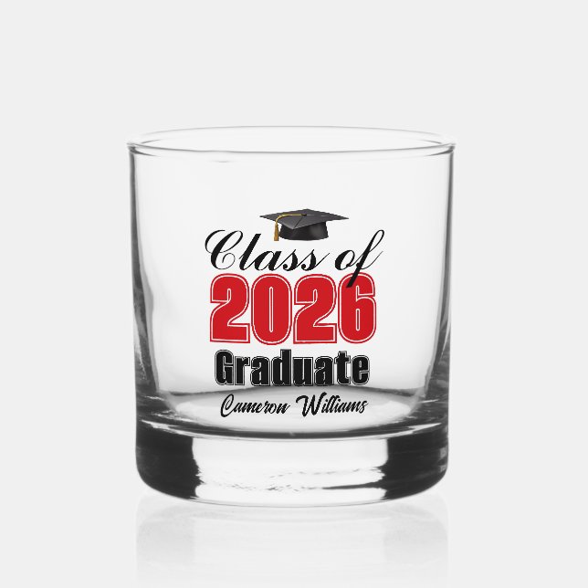 Personalized Red Class of 2026 Graduation Whiskyglas (Vorderseite)