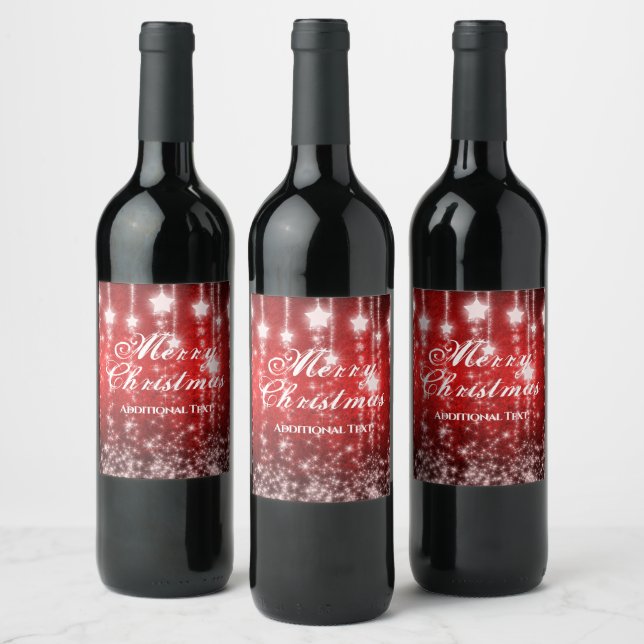 Personalized Red Falling Stars Holiday Weinetikett (Flaschen)