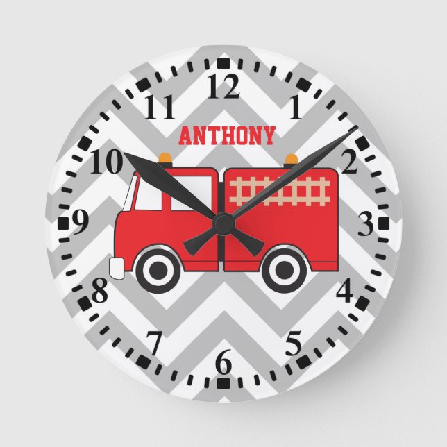 Personalized Red Fire Truck Runde Wanduhr (Vorderseite)
