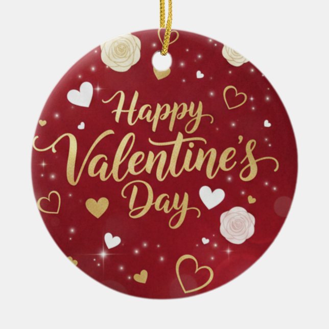 Personalized Red & Gold Romance Valentine's Keramik Ornament (Vorne)