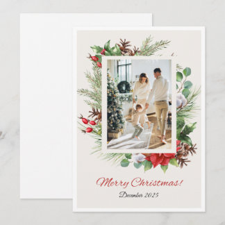 Personalized Red & Green Floral Christmas Card  Feiertagskarte