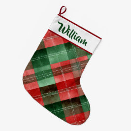Personalized Red & Green Plaid Christmas Stocking  Großer Weihnachtsstrumpf