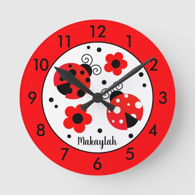 Personalized Red Ladybug Round Clock Runde Wanduhr (Vorderseite)