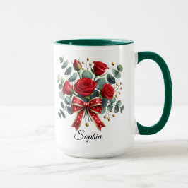 Personalized Red Rose Name Mug Elegant Gift Tasse