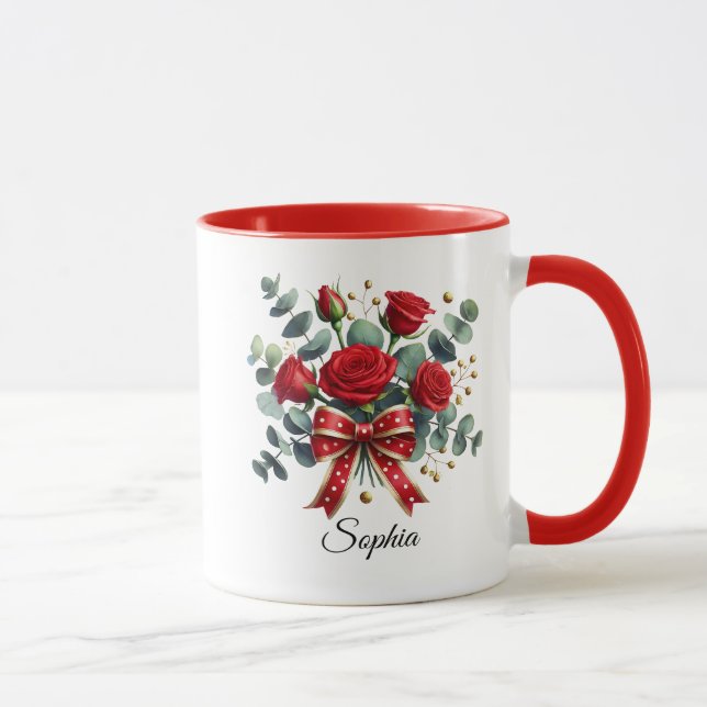 Personalized Red Rose Name Mug Gift (Droite)