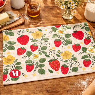 Personalized Red Strawberry Garden Fruit Tea Towel Geschirrtuch