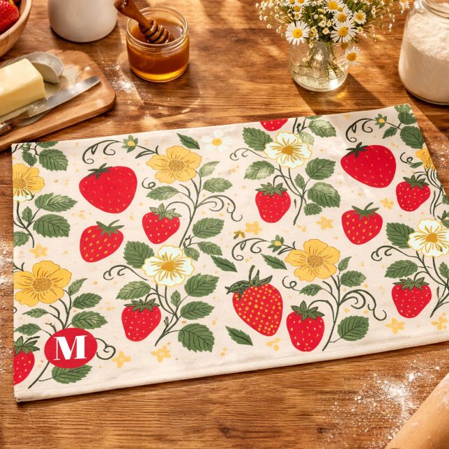 Personalized Red Strawberry Garden Fruit Tea Towel Geschirrtuch (Von Creator hochgeladen)