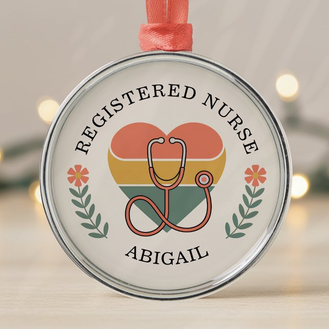 Personalized Registered Nurse Retro Heart Ornament Aus Metall (Von Creator hochgeladen)