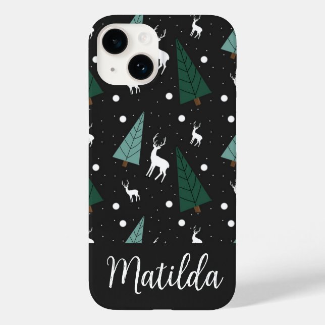 Personalized Reindeer and Christmas trees  Case-Mate iPhone 14 Hülle (Rückseite)