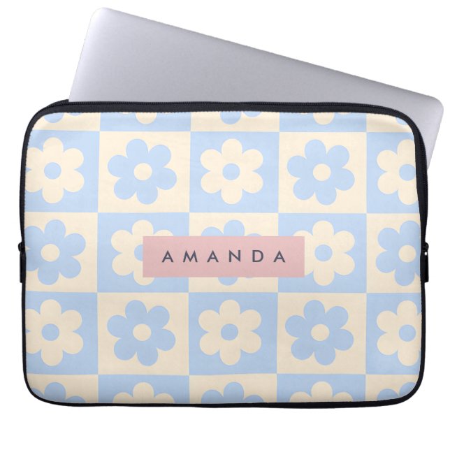 Personalized Retro Blue Daisy Pastel Flower Laptopschutzhülle (Vorderseite)