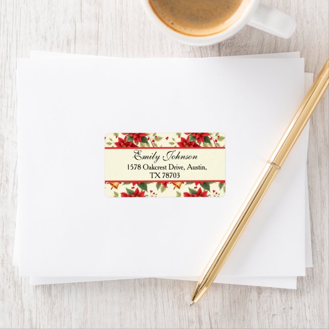 Personalized Retro Christmas Floral Stationery  Adressaufkleber (Insitu)