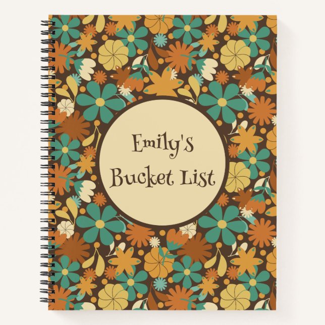 Personalized Retro Flower Power Spiral Journal (Devant)