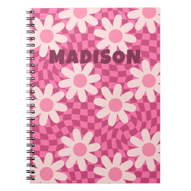 Personalized Retro Groovy Pink Daisy Flower Hippie Notizblock (Vorderseite)