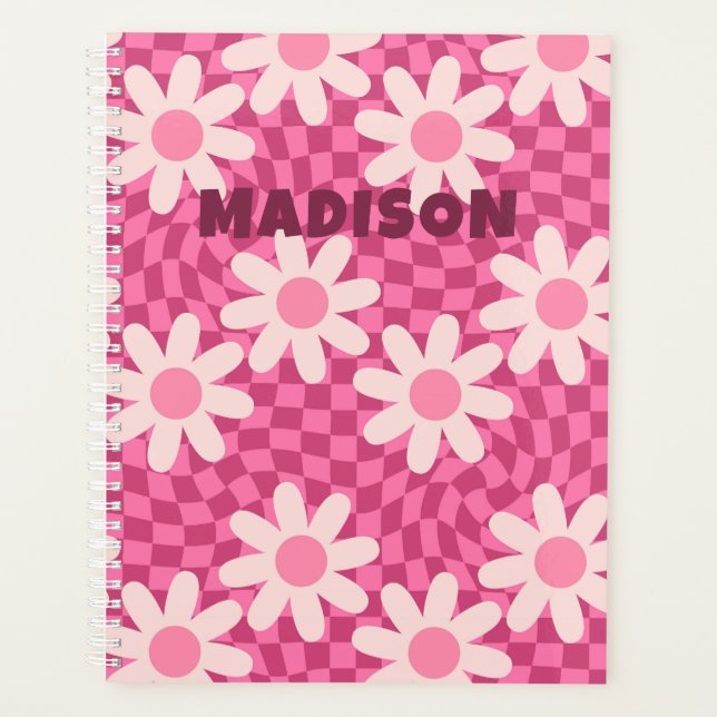 Personalized Retro Groovy Pink Daisy Flower Hippie Planer (Vorderseite)