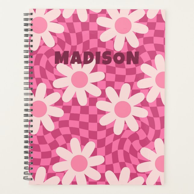 Personalized Retro Groovy Pink Daisy Flower Hippie Planer (Vorderseite)