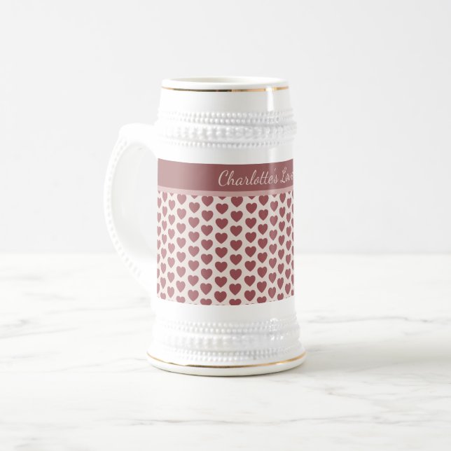 Personalized Retro Hearts Pink Burgundy Bierglas (Vorderseite Links)