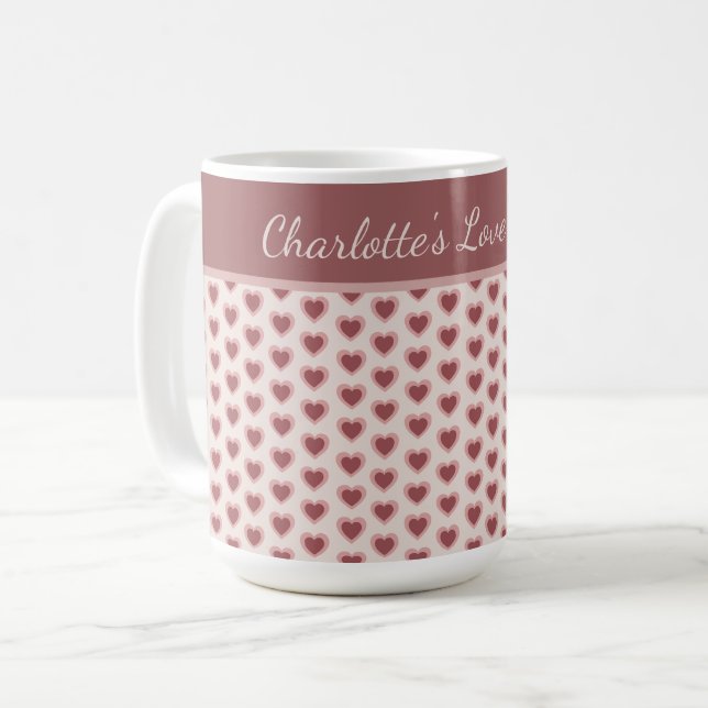 Personalized Retro Hearts Pink Burgundy Kaffeetasse (Vorderseite Links)