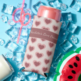 Personalized Retro Hearts Pink Burgundy Selters Dosenkühler