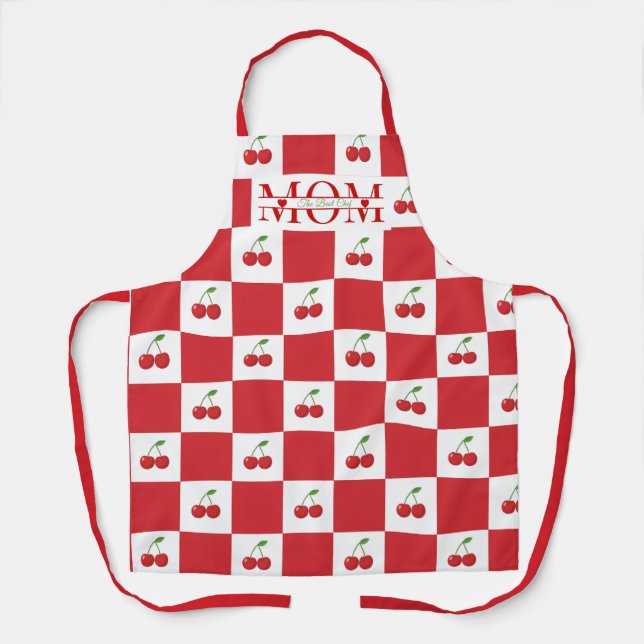 Personalized Retro Red Cherry & Gingham Checkered  Schürze (Vorderseite)
