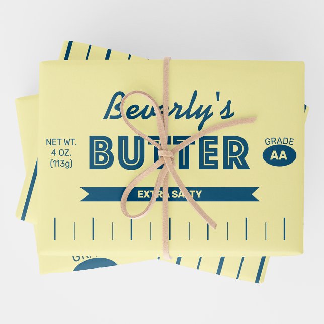Personalized Retro Stick of Butter Fun Foodie  Geschenkpapier Set (Custom Stick of Butter Wrapping Paper Sheets. Three Styles)