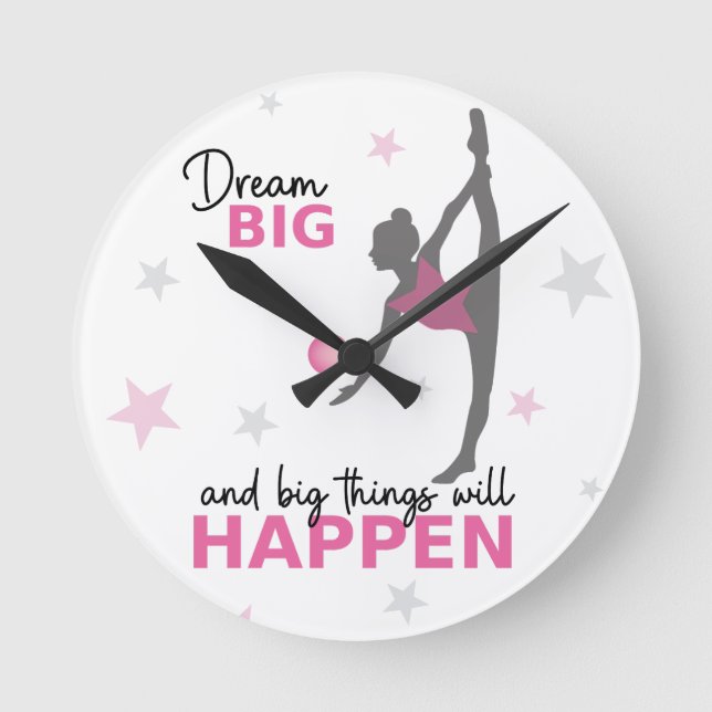 Personalized Rhythmic Gymnast Dream Big Wall Clock Runde Wanduhr (Vorderseite)