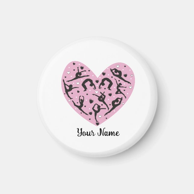 Personalized Rhythmic Gymnastics Magnet Pink Heart (Vorne)