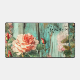 Personalized Rose and Turquoise Rustic Schreibtischunterlage