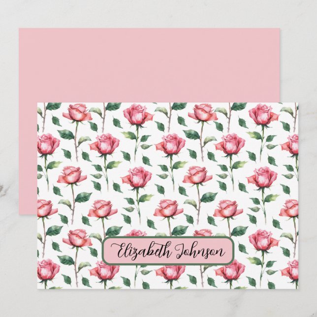 Personalized Rose Floral Botanical Note Card Mitteilungskarte (Vorne/Hinten)