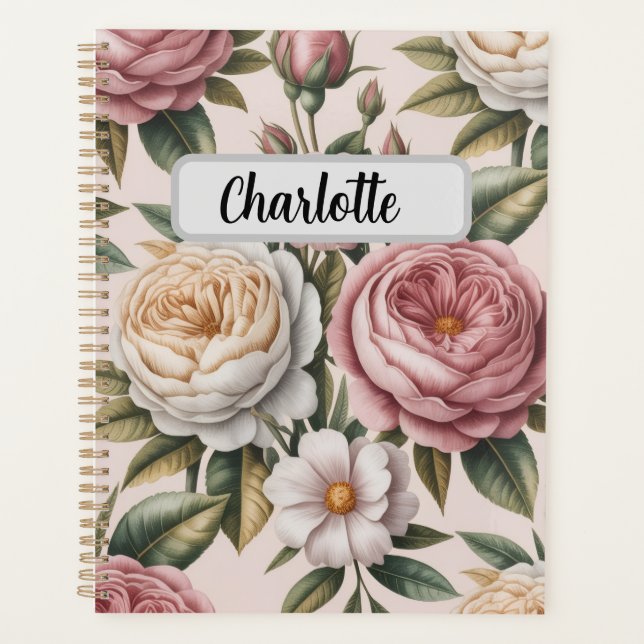 Personalized rose Flower Cover Productivity Goal  Planer (Vorderseite)
