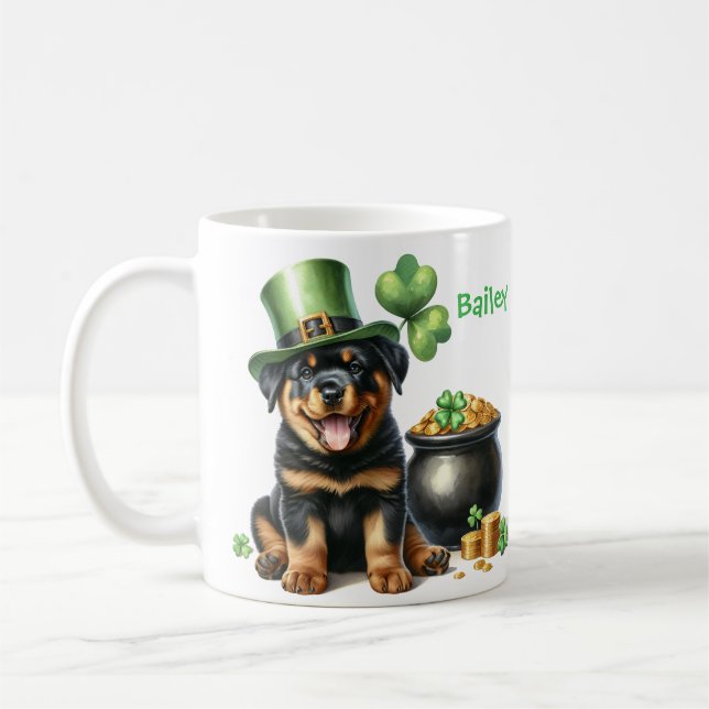 Personalized Rottweiler Dog St. Patty's Day Kaffeetasse (Links)