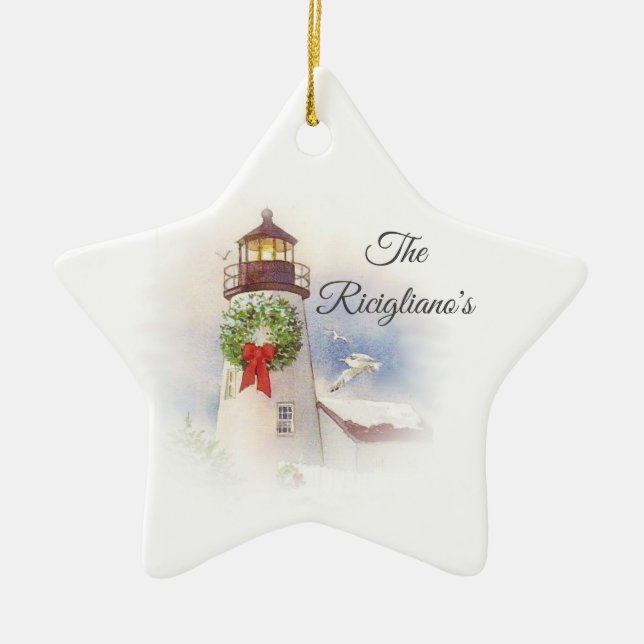 Personalized Round Ceramic Lighthouse Ornament (Vorne)