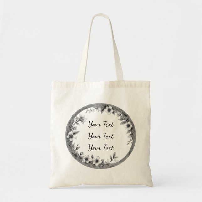 Personalized Round Floral Frame Tote Tragetasche (Vorne)