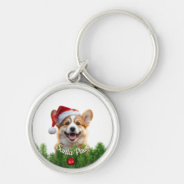 Personalized Round Keychain – Santa Paws Corgi Schlüsselanhänger
