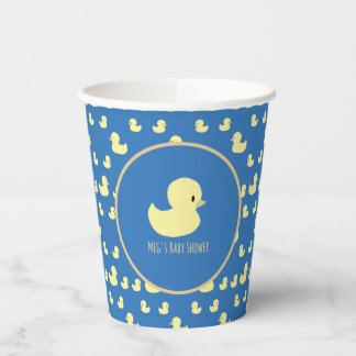 Personalized Rubber Duck Modern Blue Baby Shower Pappbecher