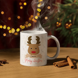 Personalized Rudolph Reindeer Red-Handle Christmas Tasse