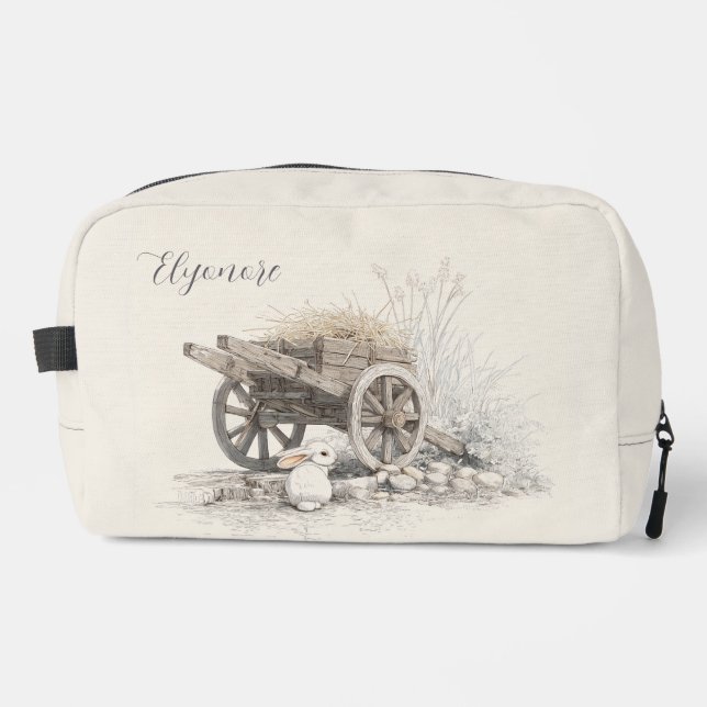 Personalized Rustic Countryside Wooden Cart Art Waschbeutel (Vorderseite)