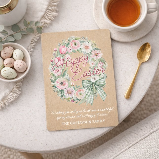 Personalized Rustic Easter Floral - White Script Feiertagskarte (Von Creator hochgeladen)