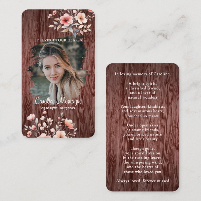 Personalized Rustic Floral Photo Memorial Card Mitteilungskarte (Vorne/Hinten)