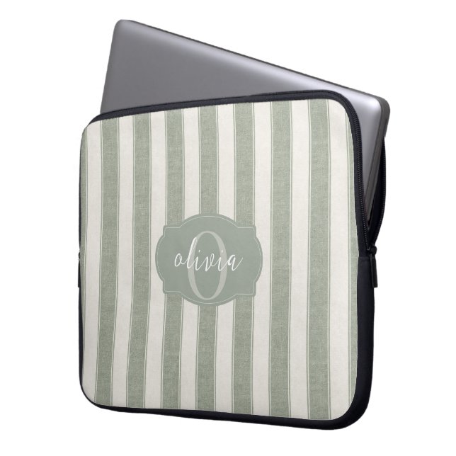 Personalized Rustic Sage Green Srtiped Laptopschutzhülle (Vorderseite Links)
