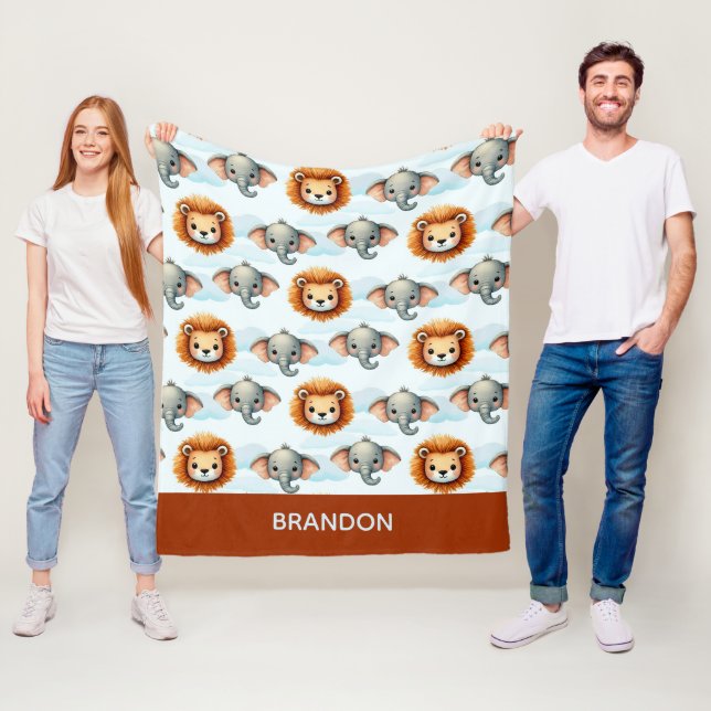 Personalized Safari Animal Pastel Lion Elephant Fleecedecke (Beispiel)
