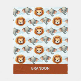 Personalized Safari Animal Pastel Lion Elephant Fleecedecke