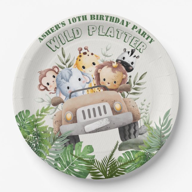 Personalized Safari Party Platter Jungle Birthday Pappteller (Vorderseite)