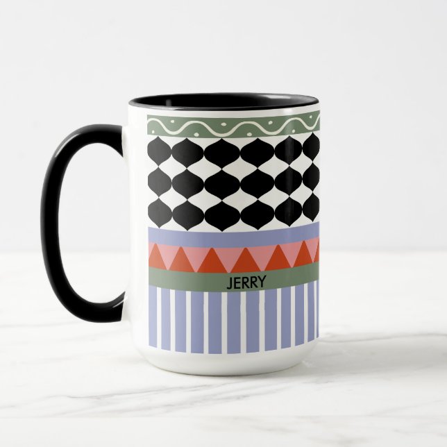 Personalized sage green geometric pattern tasse (Links)
