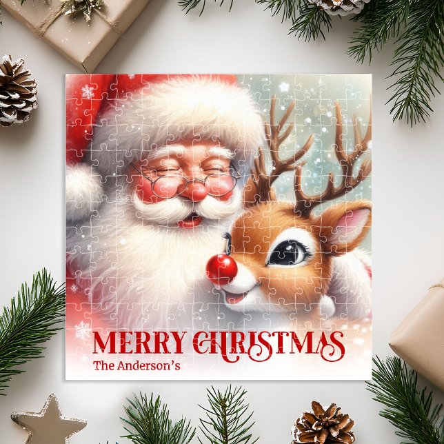 Personalized Santa and Rudolph Christmas Kids   (Personalized Santa and Rudolph Christmas Kids Puzzle)