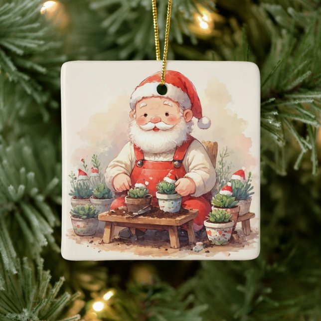 Personalized Santa Gardener Succulent Christmas Keramikornament (Baum)